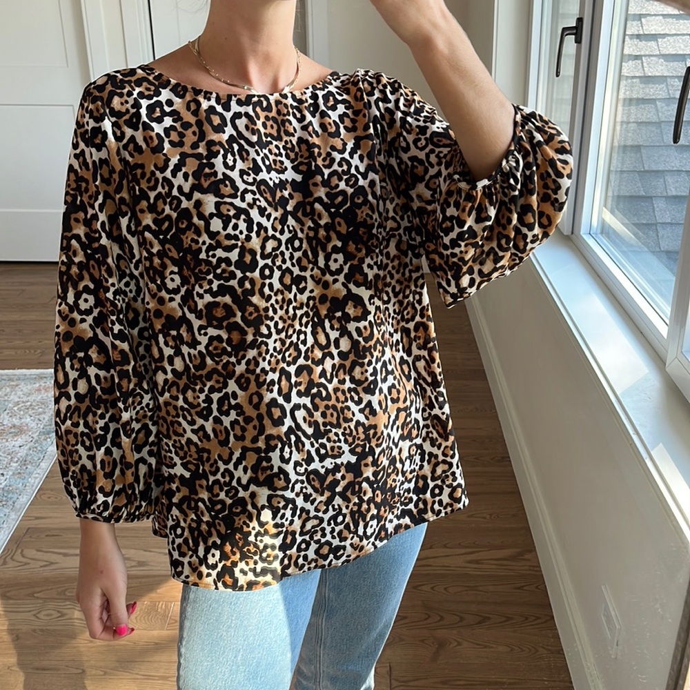 Talbots Leopard Print Blouse in Black, Tan, Cream